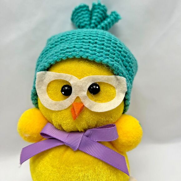 LITTLE HIPSTER CHICKEN~Decorative 7" Plush Figure w Glasses & Beanie Hat~ EASTER - Picture 2 of 10
